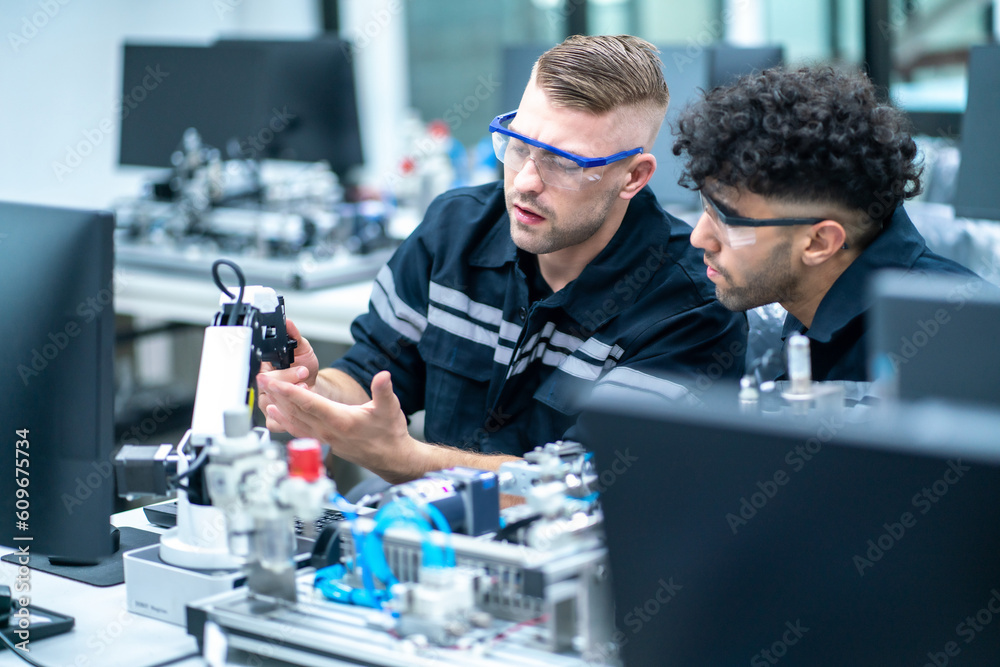 Engineers inspecting a precision-manufactured part